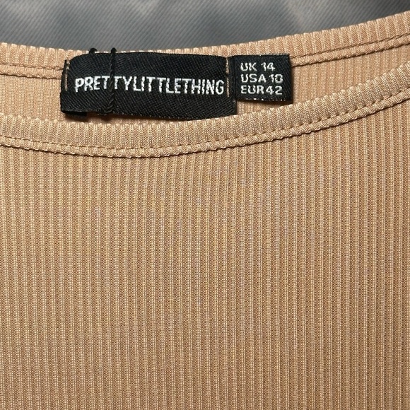 PrettyLittleThing Tan Ribbed Long Sleeve Midi Dress Size 10 - Picture 2 of 11
